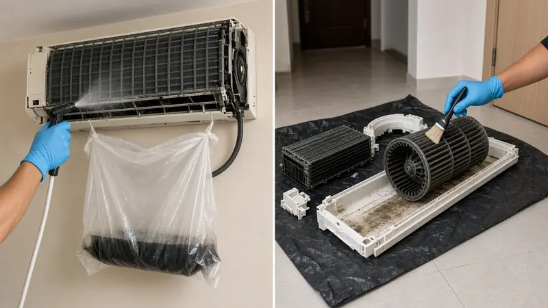 Illustration (AI-generated): Chemical wash vs chemical overhaul: which does your aircon need?
